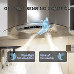 36 inch Wall Mount Range Hood, 900 CFM Kitchen Vent with Gesture & Remote Control, Ducted or Ductless, Stainless Steel with Tempered Glass