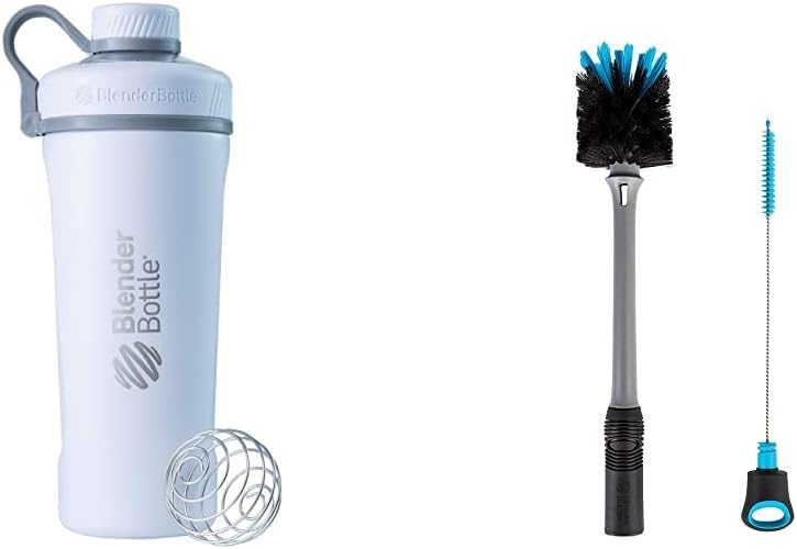 BlenderBottle Radian Shaker Cup Insulated Stainless Steel Water Bottle with Wire Whisk (26-Ounce) and BlenderBottle 2-in-1 Shaker Bottle and Straw Cleaning Brush