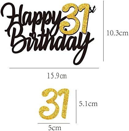 Happy 31st Birthday Cake Toppers Glitter 31st Anniversary Cake Topper 31 Years Loved Bday Decorations 31 Gold Birthday Cake Decorations Thirty-one Party Supplies for Women Men(Black Gold)