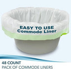 Bedside Commode Liners for Portable Toilet Chair Bucket and Bedpan | Value Pack of 48 Disposable Waste Bags for Adults in Medical Care | Universal Fit Portable Toilet Liners