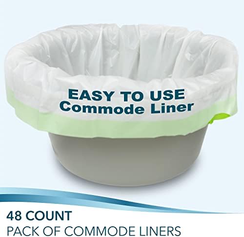 Bedside Commode Liners for Portable Toilet Chair Bucket and Bedpan | Value Pack of 48 Disposable Waste Bags for Adults in Medical Care | Universal Fit Portable Toilet Liners