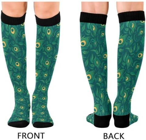 Peacock Feathers Compression Socks for Women & Men – Knee High Support for Running, Nurses, Travel, Workout – 1 Pair