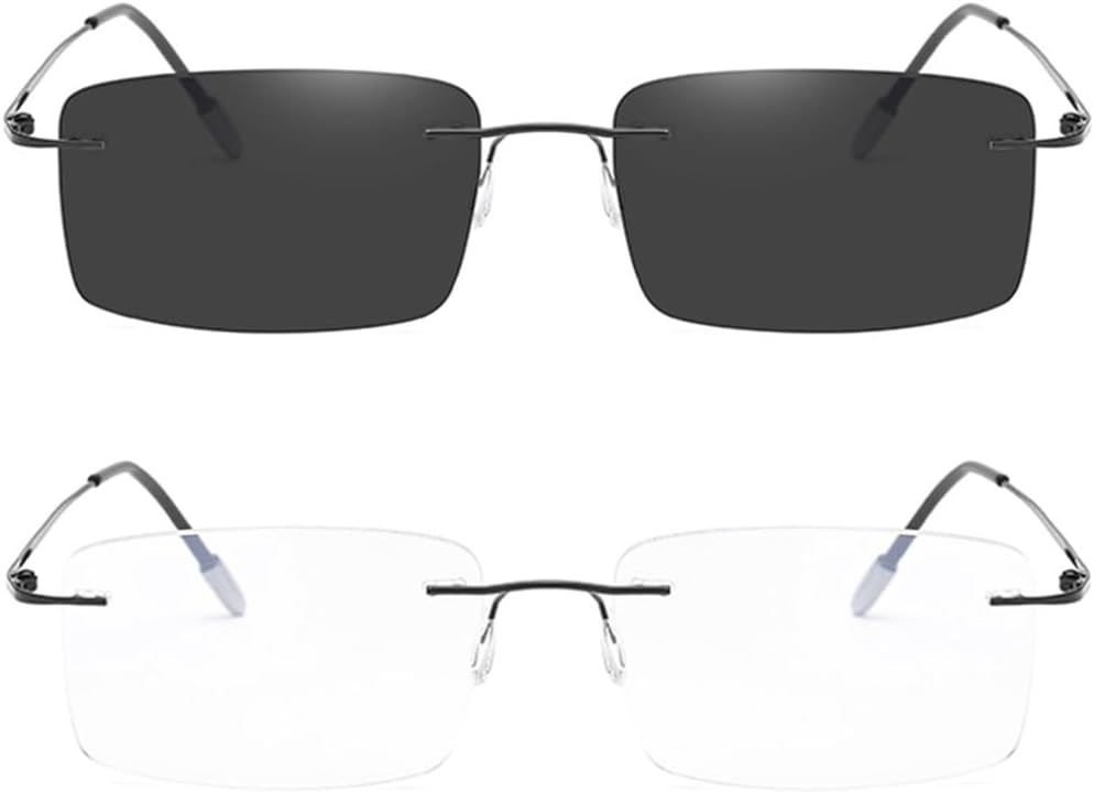 Full Lens Square Reading Glasses, Progressive Multifocus Presbyopia Glasses for Men, Photochromic Sunglasses +1.5 (Color : Black, Size : +2.0)
