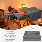 Oudain 4 Sets 3 Piece Soft Microfiber Massage Table Sheets Set Bulk Includes Massage Flat Sheet and Fitted Sheet and Face Rest Cover(Cool Grey)