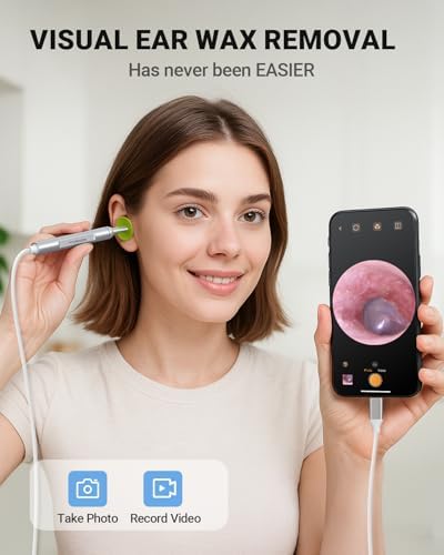 Digital Otoscope Compatible with iPhone and Android Devices, HD Ear Camera with Ear Wax Removal Tools, Video Ear Scope Otoscope with Light, Capture Photos and Videos (Silver)