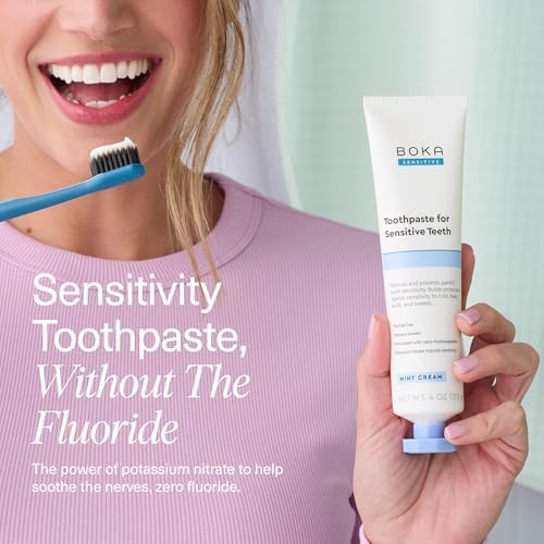 Boka Sensitive Toothpaste - Fluoride Free, 5% Potassium Nitrate, Nano Hydroxyapatite, Sensitive Teeth Relief for Tooth Sensitivity and Protection for Adults - Mint Coconut Cream, 4 Fl Oz, 1 Pk