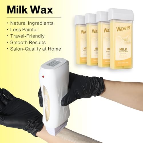 Roll on Hair Removal Wax Refill Cartridge for Women Men Milk Roller Waxing Depilatory for Legs Arms at Home 4 Pack