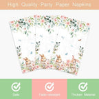 100pcs Easter Bunny Floral Guest Napkins Rabbit Flowers Spring Seasonal Disposable Paper Dinner Hand Napkin Towel for Home Kitchen Bathroom Powder Room Holiday Party Decorative Towels