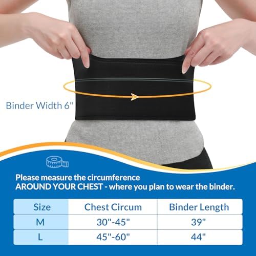 Pauline Broken Rib Brace for Women - Compression Chest Binder for Cracked Ribs Support & Chest Pain Relief - Rib Belt for Bruised Rib Cage (Black, Fits 30”-45”)