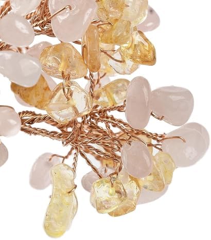1Pc Natural Cystal Stone Tree Decorations Rose Quartz & Yellow Quartz Chips Tree Decorations Energy Crystal Ornaments Garden House Desk Office Table Bedroom Home Decor Birthday Gemstone Jewelry Gifts
