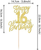 1 PCS Happy 16th Birthday Cake Topper Glitter Cheers to 16 Years Birthday Cake Pick Sixteen Sweet 16 Cake Decoration for Happy 16th Birthday Anniversary Theme Party Decorations Supplies Gold