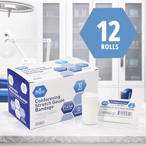 MED PRIDE Conforming Stretch Gauze Bandage Sterile Latex-Free Non-Adherent First Aid Wound Care Roll (2'' x 4.1 Yards)