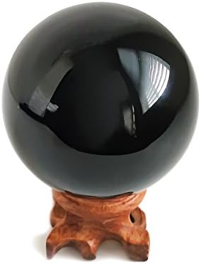 Mina Heal Natural Obsidian Crystal Ball for Meditation, Divination, Feng Shui, and Healing – Black Obsidian Sphere with Stand