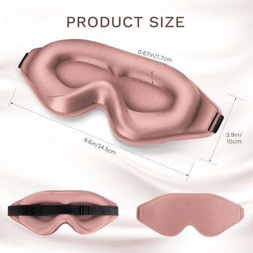 FlyCoco 99% Fully Block Out Light Eye Sleep Mask, 3D Deep Contoured Eyes Cover Zero Pressure, Long Lash Extension Eyes Mask with Adjustable Straps for Sleeping Travel Home Nap Rest Women Men (Rose)