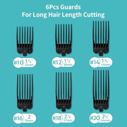 Clipper Guards Set 10 12 14 16 18 20 Compatible with Most Wahl Clippers, Clipper Guides Replacement - 1.25" to 2.5", 6 Piece Set, Black Color
