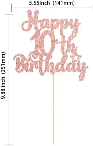 Gyufise 1Pc Happy 10th Birthday Cake Topper Glitter 10 & Fabulous Cheers to 10 Years Old Birthday Cake Pick for Celebrating 10th Birthday Anniversary Party Cake Decorations Supplies Rose Gold