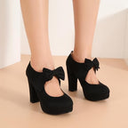 fereshte Women's Platform Mary Jane Pumps with Bow, High Block Heel, Closed Toe, Zip Closure