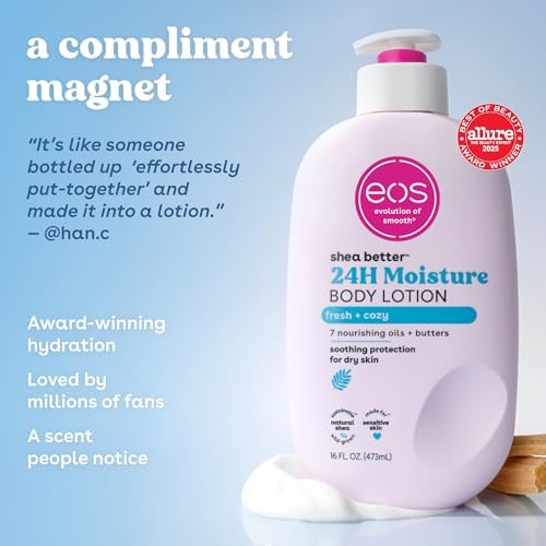 eos 24H Moisture Travel Body Lotion- Fresh & Cozy, Travel Size Essential, Toiletries, Mini Body Lotion, 2.5 fl oz