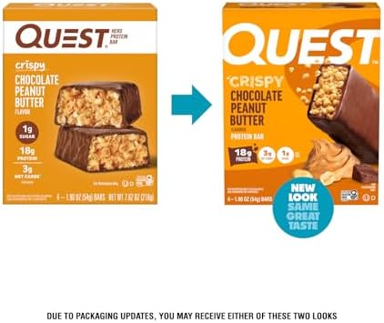 Quest Nutrition Crispy Chocolate Peanut Butter Hero Protein Bar, 18g Protein, 1g Sugar, 3g Net Carb, Gluten Free Protein Snack, Keto Friendly, 4 Count