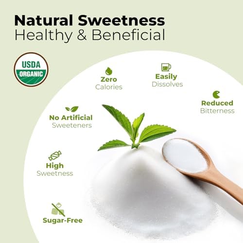Viccoky Organic Stevia Powder 6oz (171g), Pure Stevia Extract Powder, Sugar-Free & 0 Calories, No Additives, Sugar Substitute, Natural Sweetener