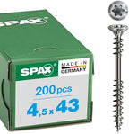 SPAX Facade Screw, 4.5 x 43 mm, Pack of 200, Fixing Thread, Raised Countersunk Head, T-Star Plus T20, 4CUT, Rustproof Stainless Steel A2-25470004504322