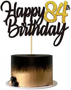 Happy 84th Birthday Cake Toppers Glitter 84th Anniversary Cake Topper 84 Years Loved Bday Decorations 84 Gold Birthday Cake Decorations Eighty-four Party Supplies for Women Men(Black Gold)