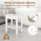 FLYJOE Shower Bench for Shaving Legs, Waterproof HDPE Chair Seat With Storage Shelf and Handles, Spa Stool for Bath Tub Bathroom Indoor Outdoor Use, White