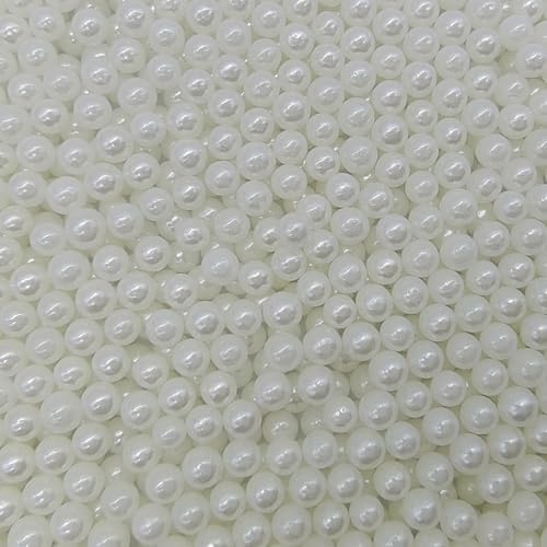 Edible White Pearl Sugar Sprinkles Candy 4mm Mini Pearls Cake Decorations Cupcake Toppers Cookie Decorating Perfect for Wedding Party Valentine Halloween Christmas Supplies 3OZ