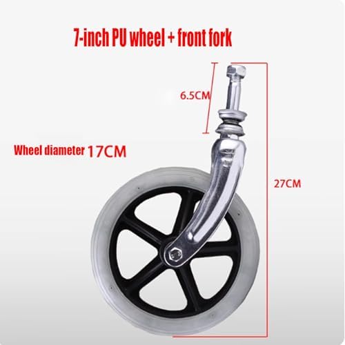 Wheelchair Front Fork Wheel Assembly, 6-inch, 7-inch, 8-inch PVC Material, Non-Slip, Puncture-Resistant, Wheelchair Accessory(Gray,7 inches)