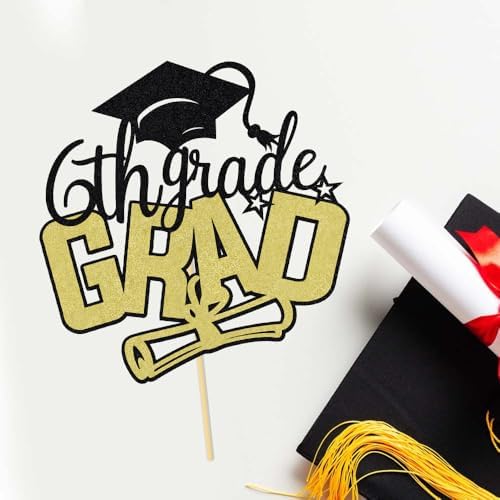 6th Grade Grad Cake Topper,Straight Outta 6th Grade Cake Topper - 2026 Grad Cake Decorations,Boys Girl Six Grade Graduation Party Decoration Supplies