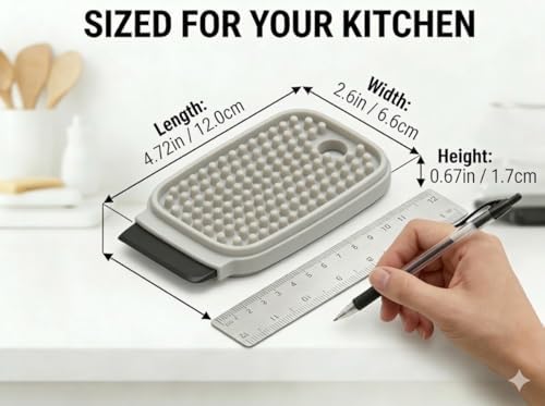 3-in-1 Silicone Dish Sponge - BPA-Free Food-Grade Cleaning Brush with Dual-Sided Scrubber & Scraper, Hanging Hole Fast-Dry Reusable for Dishes/Fruits/Vegetables (Grey 1PCS)