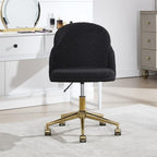 Faux Fur Desk Chair, Comfy Plush Makeup Vanity Chair Modern Upholstered Fluffy Swivel Chair with Wheels Golden Metal Base, Height Ajdustable for Girls, Home Office Living Dressing Room Bedroom, Black