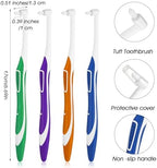 4pcs Tuft Toothbrush Single Tufted Slim Interspace Teeth Brushes End-tuft Tapered Compact Soft Dental Brushes for Detail Cleaning (Green + Blue + Yellow + Purple)