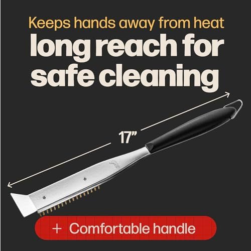 Hans Grill 2-in-1 Pizza Oven Brush & Scraper | Dual-Purpose Pizza Stone Brush Scraper with Stainless Steel Head | Outdoor Oven Cleaning Accessories, Stone Cleaner, Essential Cooking Tools.