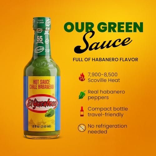 El Yucateco Green Habanero Hot Sauce, Authentic Mexican Chile Habanero Sauce, 8 fl oz (240 ml), Gluten Free, Pack of 1