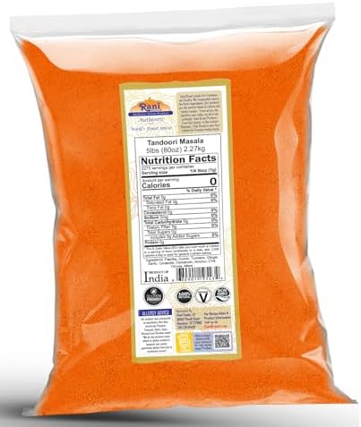 Rani Tandoori Masala (Natural, No Colors Added) Indian 11-Spice Blend 80oz (5lbs) 2.27kg Bulk ~ Salt Free | Vegan | Gluten Friendly | NON-GMO | Kosher | Indian Origin