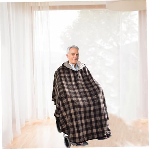 Wheelchair Poncho Coat for Adults, Warm Windproof Fleece-Lined Checkered Winter Wheelchair Blanket with Hood for Men and Women, Water Resistant Outdoor Use