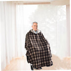 Wheelchair Poncho Coat for Adults, Warm Windproof Fleece-Lined Checkered Winter Wheelchair Blanket with Hood for Men and Women, Water Resistant Outdoor Use