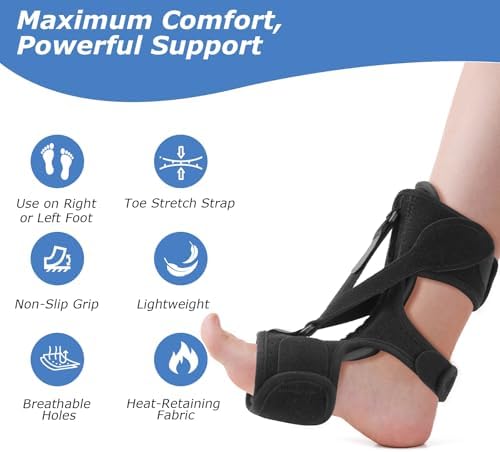 Plantar Fasciitis Night Splint - 3-Strap Support for Foot Drop & Achilles Tendonitis - Breathable Neoprene Foot Brace for Sleeping & Stretching - Adjustable Dorsal Splint for Men & Women, Black, 1 Count