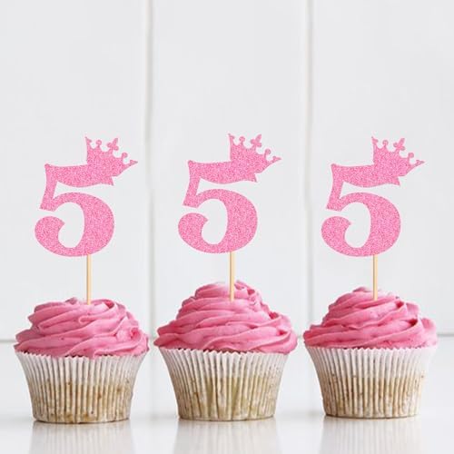 Ercadio 24 Pack Number 5 Cupcake Toppers Glitter Number 5 Cupcake Picks Happy 5th Theme Cupcake Topper Cheers to 5 Anniversary Birthday Decorations for Baby Shower Party Cake Supplies