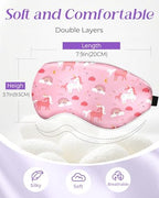 Miss Adola Sleep Mask for Kids - Silk Eye Mask for Sleeping Cute Cartoon Kids Sleep Mask for Boys Girls Teens Soft Smooth Adjustable Straps Silk Kids Eye Cover, PK Rainbow Unicorn