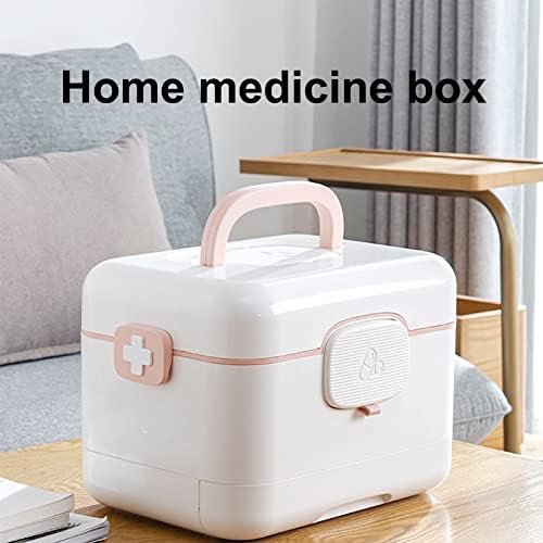 Pill Box Storage Box Household Large-Capacity Family-Mounted Portable First-aid Kit Smart Medicine Medical Box Multi-Layer Multi-Layer (Color : Pink)
