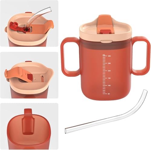 2 Pack Senior Water Cup Sippy Cups for Elderly, Safe Silicone Spill Proof Cups with 2 Handles Straw and Lid for Adults for Hospital Patients, Elderly, Pregnant, and Disabled (Blue+Orange -2 Pack)