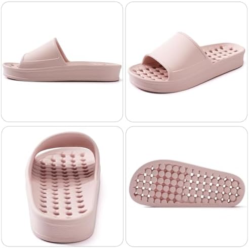 Shower Shoes for Women and Men with Drain Holes Massage Slide Sandals Soft Cushioned Anti-Slip Pool Slides Comfort Thick Soled Waterproof Gym Shower Shoes Quick Drying Bathroom Spa Slippers