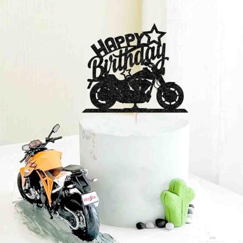 Happy Birthday Cake Topper Black Flash Motorcycle Party Decoration Birthday Party Cake Decoration