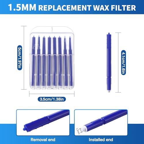 32 Pcs Wax Guard Filters, Compatible with Audien Hearing, 1.5mm Replacement Wax Filters, Hearing Aid Accessories and Supplies Cleaning Tool for Earwax Removal Protection, Blue, 4 Pack