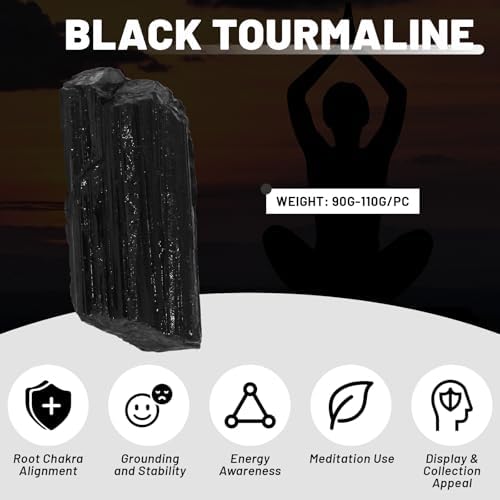 Raw Black Tourmaline Rough Crystal with Clear Quartz, Natural Black Tourmaline Crystal and Healing Stones for Tumbling, Decoration, Polishing, Wire Wrapping, Wicca & Reiki 2PCS