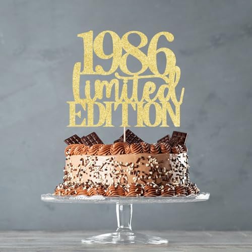 Limited EDITION 1986 cake topper 40th birthday happy birthday cake topper men and women cheer 40 years old handmade gold glitter cake decoration (1986）