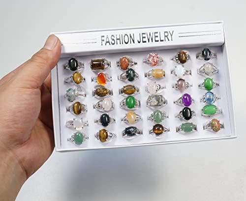 RICHRAIN Bulk Wholesale Crystals Rings Stone Natural Mixed 36 Pieces Lot Anillo al por Mayor