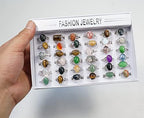 RICHRAIN Bulk Wholesale Crystals Rings Stone Natural Mixed 36 Pieces Lot Anillo al por Mayor